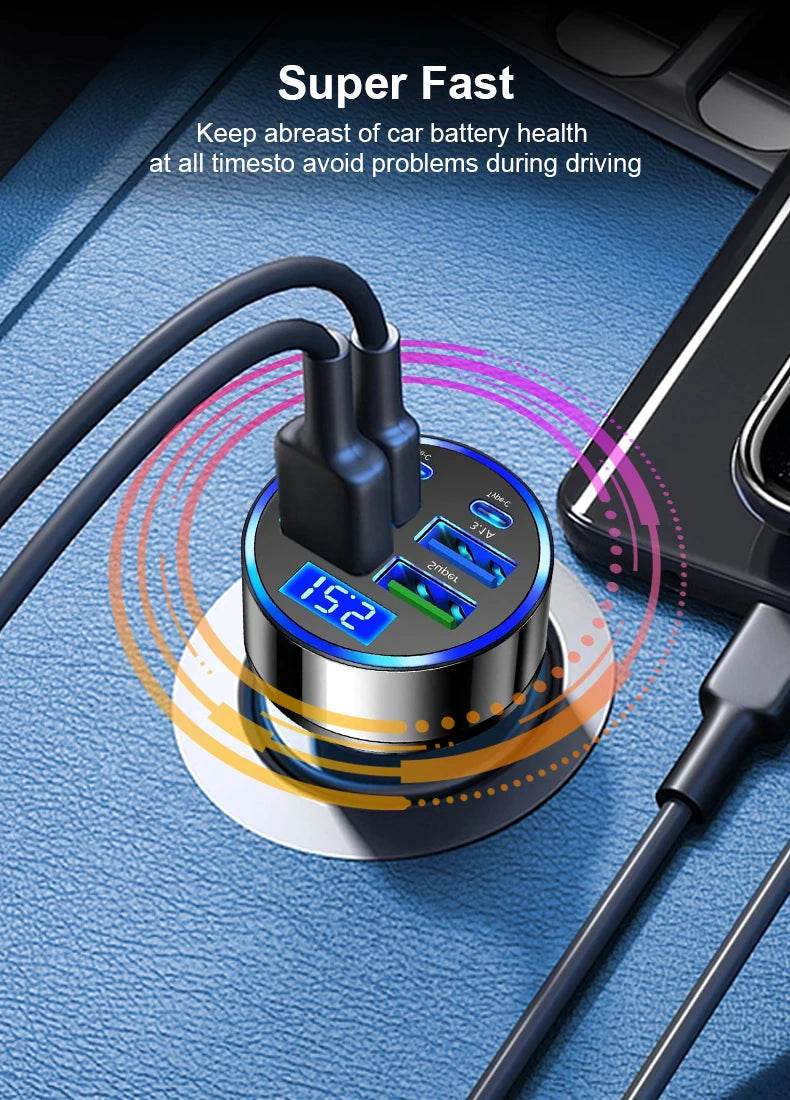 Multi Port 2PD 4USB Car Charger Fast Charging PD QC3.0 USB C Car Phone Charger Type C Adapter in Car - My Store
