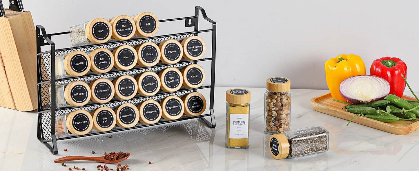 12 Pcs Glass Spice Jars with Bamboo Lids – Stylish Practical Kitchen Storage Set - My Store