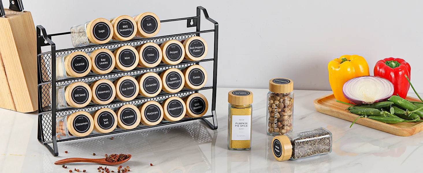 12 Pcs Glass Spice Jars with Bamboo Lids – Stylish Practical Kitchen Storage Set - My Store