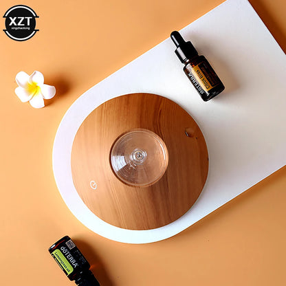 Waterless Essential Oil Nebulizer - Pure Aroma Diffuser Glass & Wood Grain - Professional Nebulizing Aromatherapy Machine for Hotel Scent, Home & Office - USB Powered Anion Air Purifier - No Water/Heat Needed