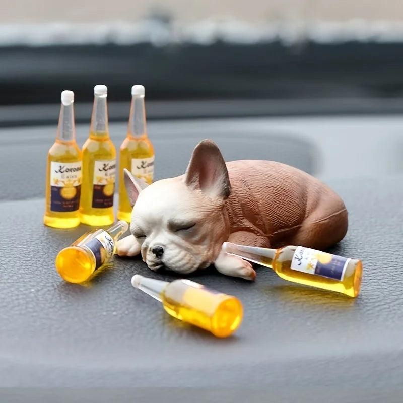 Funny Passed-Out Animal Statue - Mini Beer Bottle Resin Desk Decor