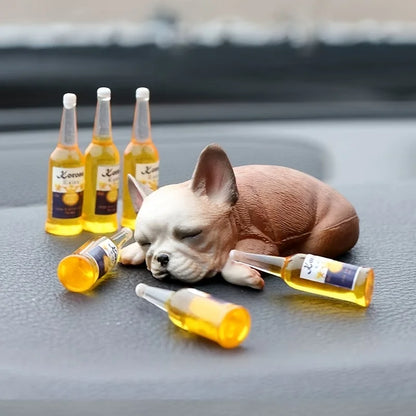 Funny Passed-Out Animal Statue - Mini Beer Bottle Resin Desk Decor