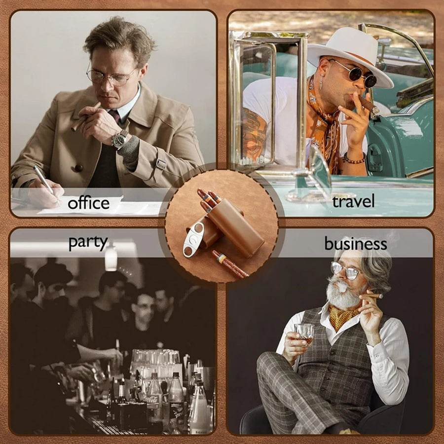 Cedar Wood Lined Cigar Travel Case with Humidor and Cutter - My Store