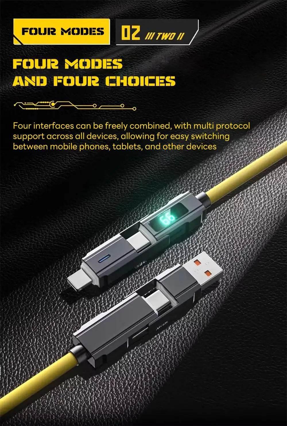 4-in-1 Fast Charging Cable For iPhone 16 15 14 13 12 Pro Max iPad LED Display Silicone Data Sync Cable For Samsung S24 S23 Ultra - My Store