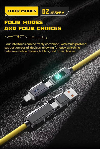 4-in-1 Fast Charging Cable For iPhone 16 15 14 13 12 Pro Max iPad LED Display Silicone Data Sync Cable For Samsung S24 S23 Ultra - My Store
