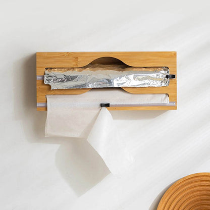 Bamboo Kitchen Wrap Dispenser with Foil &amp; Cling Film Cutter Box - My Store