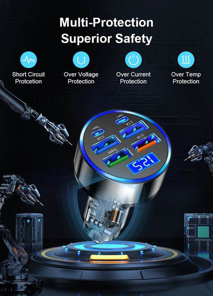 Multi Port 2PD 4USB Car Charger Fast Charging PD QC3.0 USB C Car Phone Charger Type C Adapter in Car - My Store