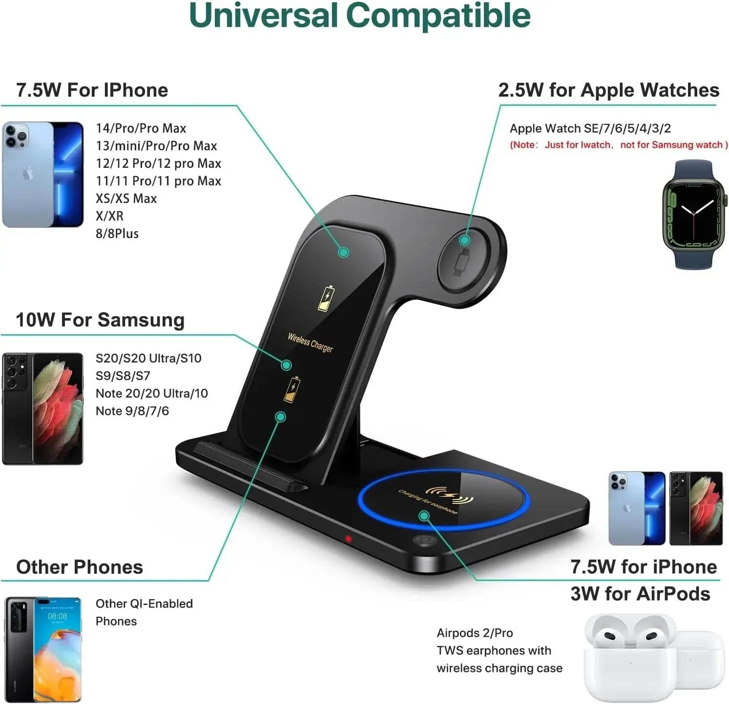 30W LED Fast Wireless Charger Stand – The Ultimate 3-in-1 Foldable Charging Station for Apple Devices - My Store