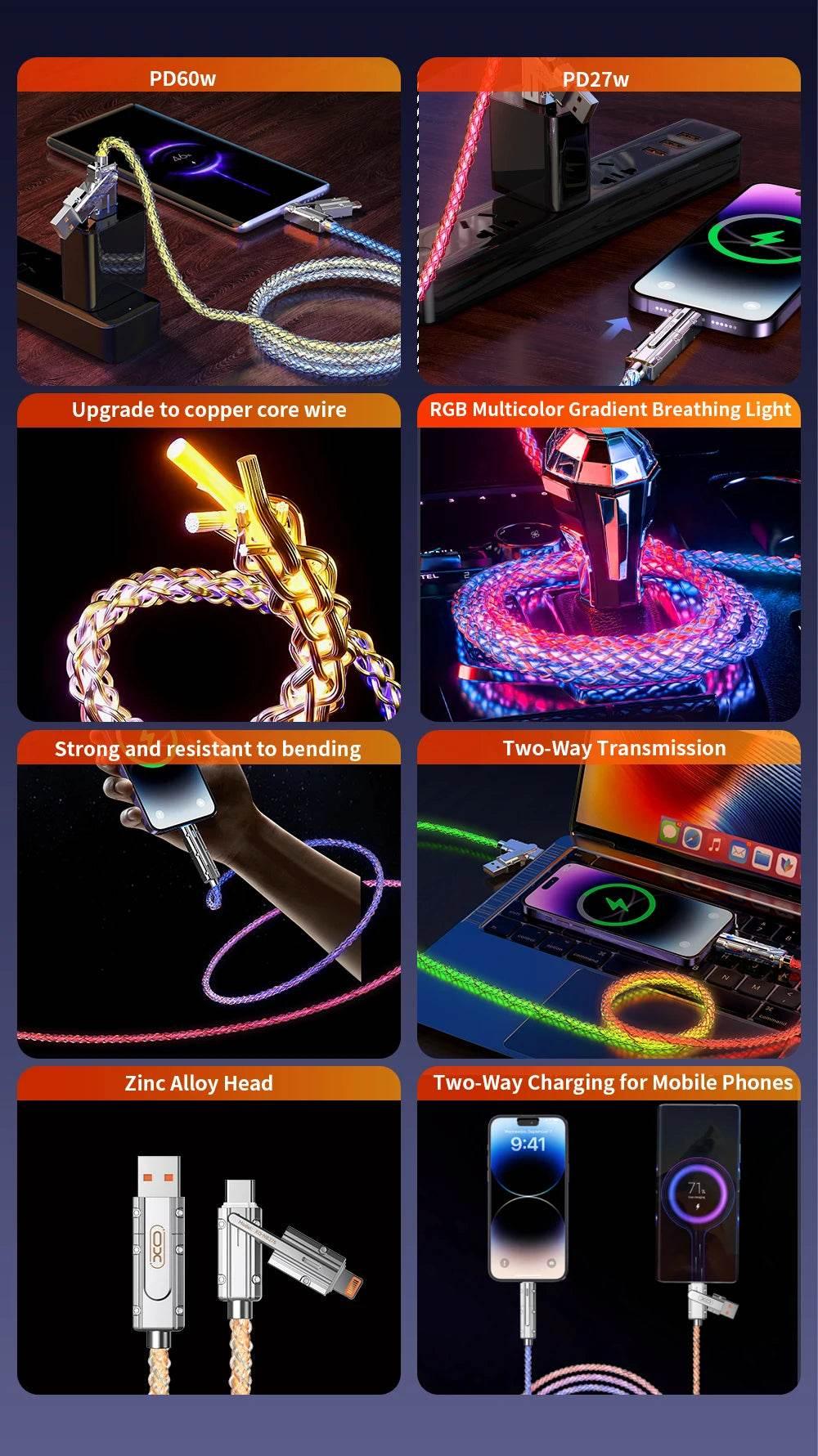 60W 4 in 1 Multi-function Mobile Phone Data Cable PD Fast Charging Cable Charger for Huawei Xiaomi iPhone - My Store