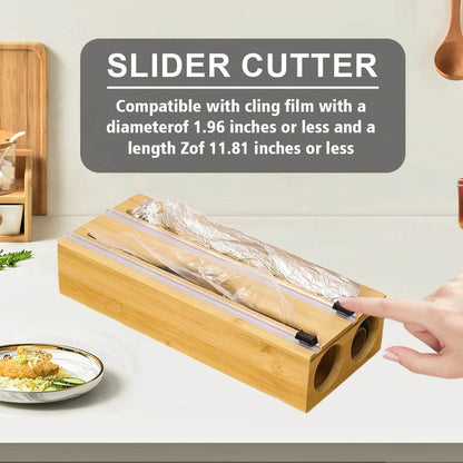 Bamboo Kitchen Wrap Dispenser with Foil &amp; Cling Film Cutter Box - My Store