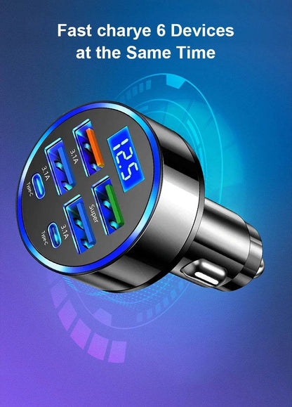 Multi Port 2PD 4USB Car Charger Fast Charging PD QC3.0 USB C Car Phone Charger Type C Adapter in Car - My Store