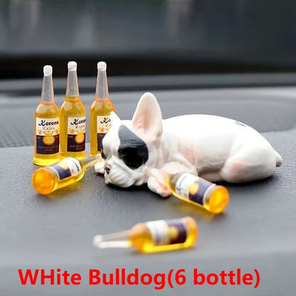 Funny Passed-Out Animal Statue - Mini Beer Bottle Resin Desk Decor