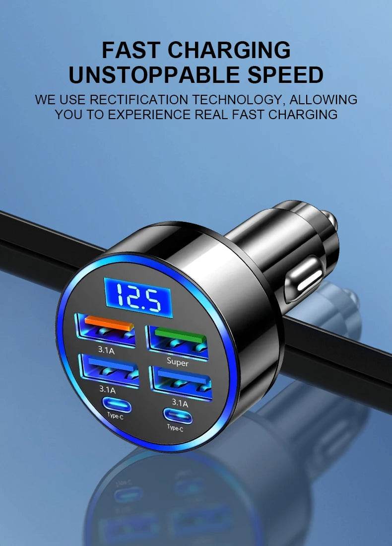 Multi Port 2PD 4USB Car Charger Fast Charging PD QC3.0 USB C Car Phone Charger Type C Adapter in Car - My Store