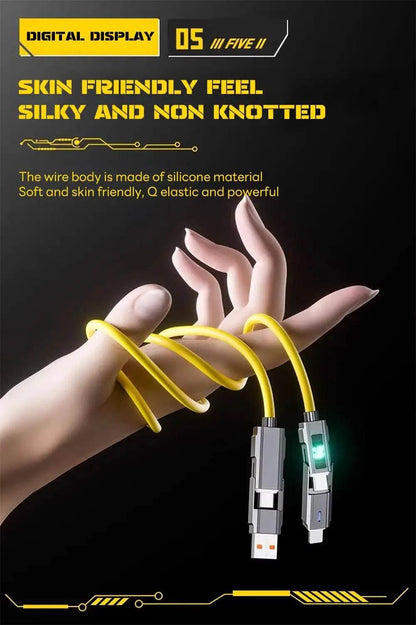 4-in-1 Fast Charging Cable For iPhone 16 15 14 13 12 Pro Max iPad LED Display Silicone Data Sync Cable For Samsung S24 S23 Ultra - My Store