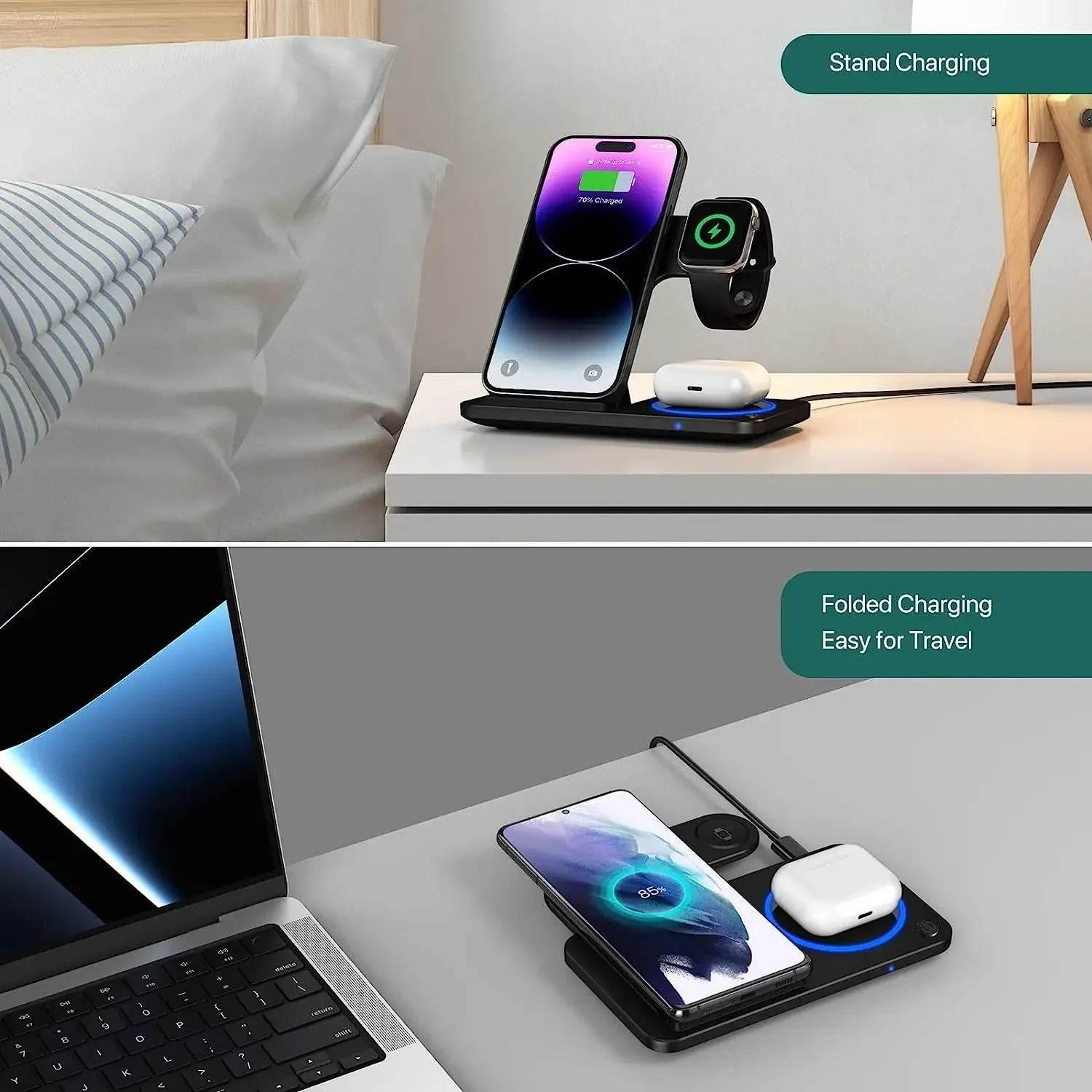 30W LED Fast Wireless Charger Stand – The Ultimate 3-in-1 Foldable Charging Station for Apple Devices - My Store