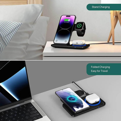 30W LED Fast Wireless Charger Stand – The Ultimate 3-in-1 Foldable Charging Station for Apple Devices - My Store