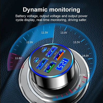 Multi Port 2PD 4USB Car Charger Fast Charging PD QC3.0 USB C Car Phone Charger Type C Adapter in Car - My Store