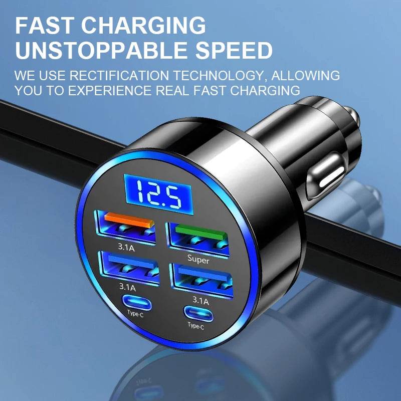 Multi Port 2PD 4USB Car Charger Fast Charging PD QC3.0 USB C Car Phone Charger Type C Adapter in Car - My Store