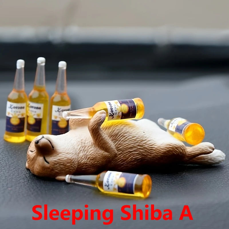 Funny Passed-Out Animal Statue - Mini Beer Bottle Resin Desk Decor