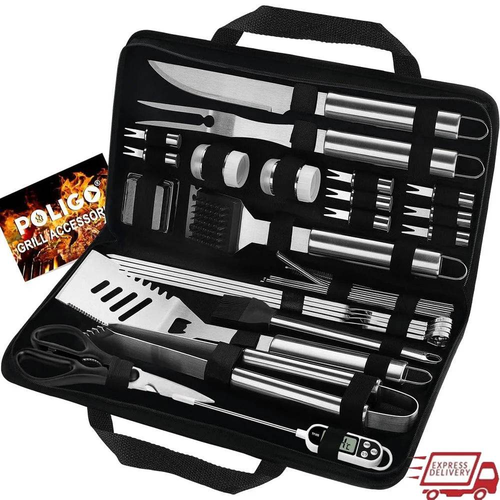 Ultimate 29-Piece Stainless Steel BBQ Grill Accessories Set with Storage Bag - My Store