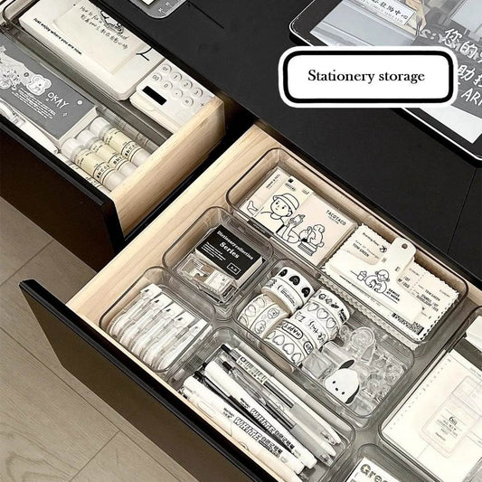 Clear Plastic Drawer Organizers Set Versatile Bathroom and Vanity Drawer Organizer Trays Storage Bins for Makeup Kitchen Gadgets - My Store