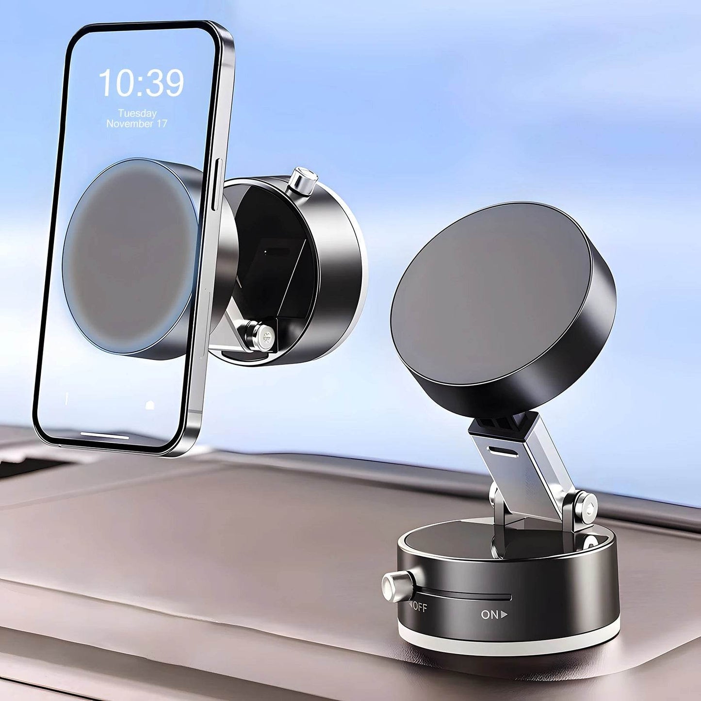 Vacuum Suction Cup Magnetic Phone Holder Stand Portable Foldable Mount For iPhone 16 15 14 13 12 Multi-function Car Accessories - My Store