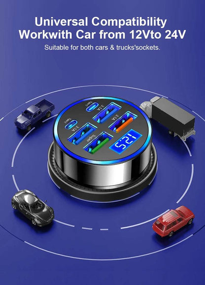 Multi Port 2PD 4USB Car Charger Fast Charging PD QC3.0 USB C Car Phone Charger Type C Adapter in Car - My Store