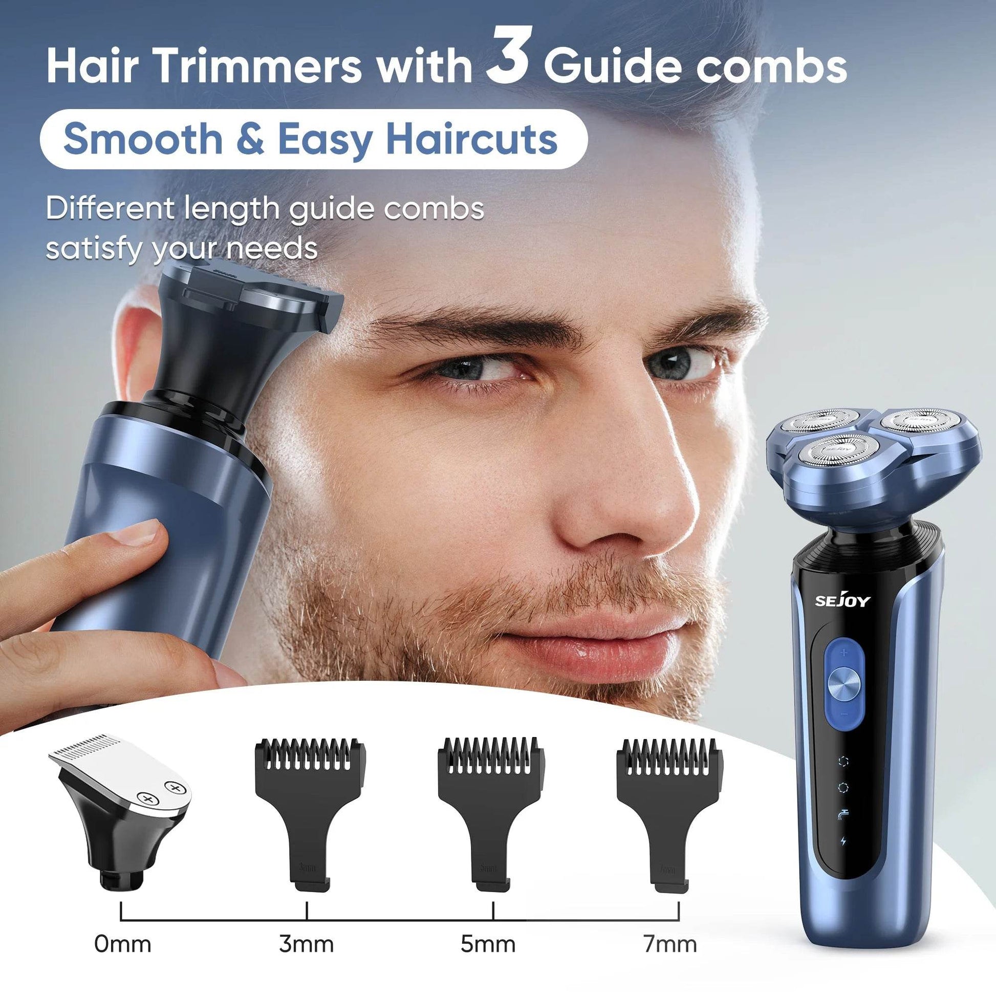 SEJOY Rotary Electric Shaver Kit Rechargeable Multi-function Beard Shaving Nose Hair Trimmer Three-head Floating Razor - My Store