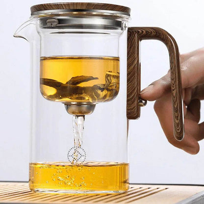 Magnetic Switch Glass Tea Pot with Wood Handle and Tea Separation Filtration - Mostpicked
