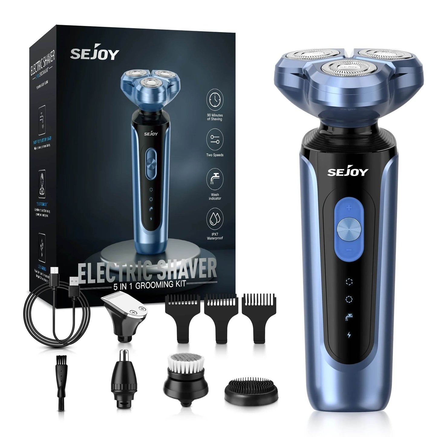 SEJOY Rotary Electric Shaver Kit Rechargeable Multi-function Beard Shaving Nose Hair Trimmer Three-head Floating Razor - My Store