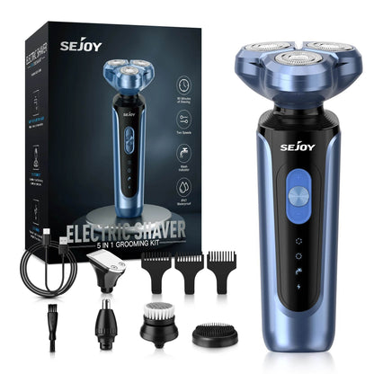 SEJOY Rotary Electric Shaver Kit Rechargeable Multi-function Beard Shaving Nose Hair Trimmer Three-head Floating Razor - My Store