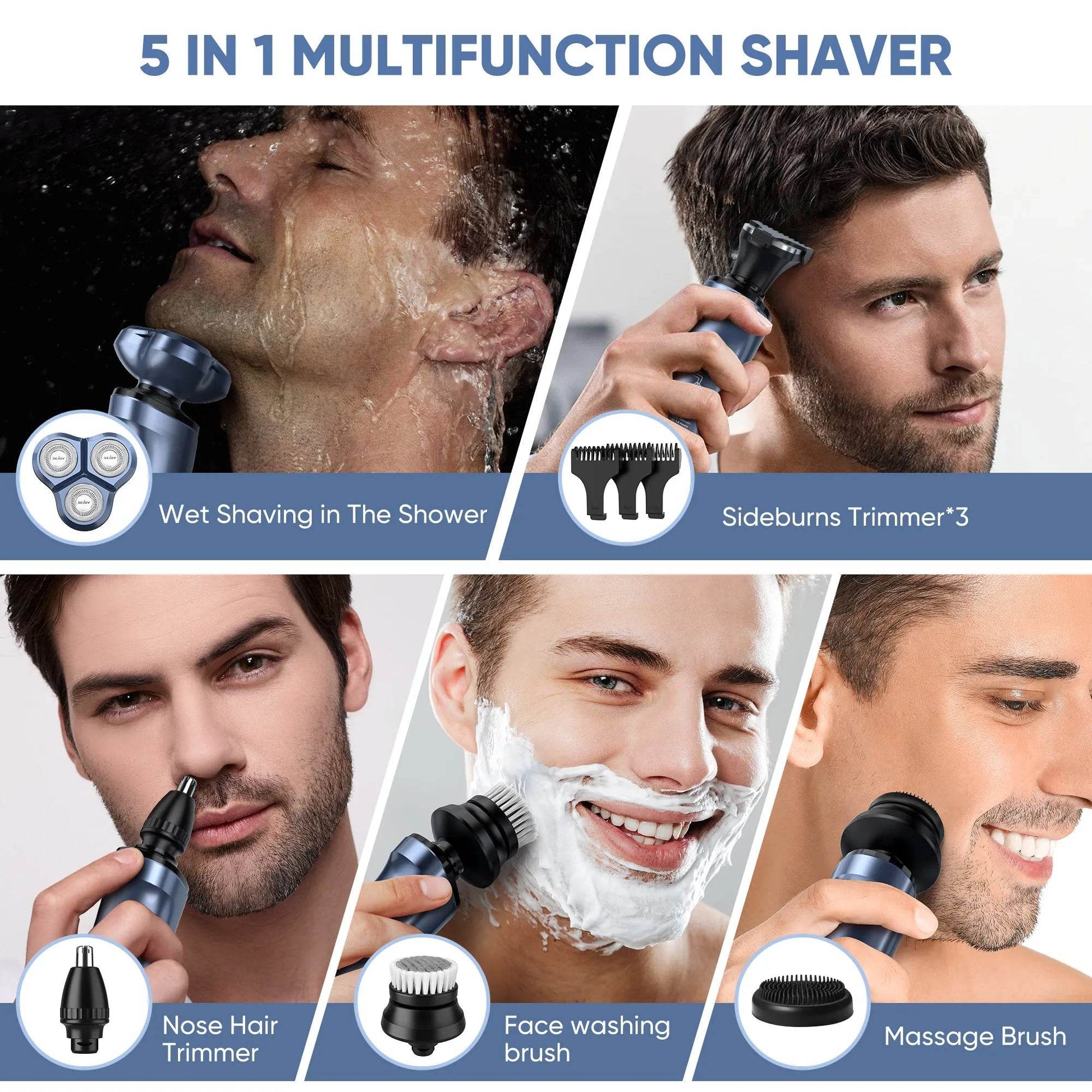SEJOY Rotary Electric Shaver Kit Rechargeable Multi-function Beard Shaving Nose Hair Trimmer Three-head Floating Razor - My Store