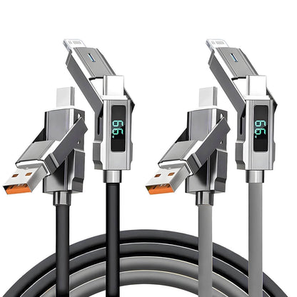 4-in-1 Fast Charging Cable For iPhone 16 15 14 13 12 Pro Max iPad LED Display Silicone Data Sync Cable For Samsung S24 S23 Ultra - My Store
