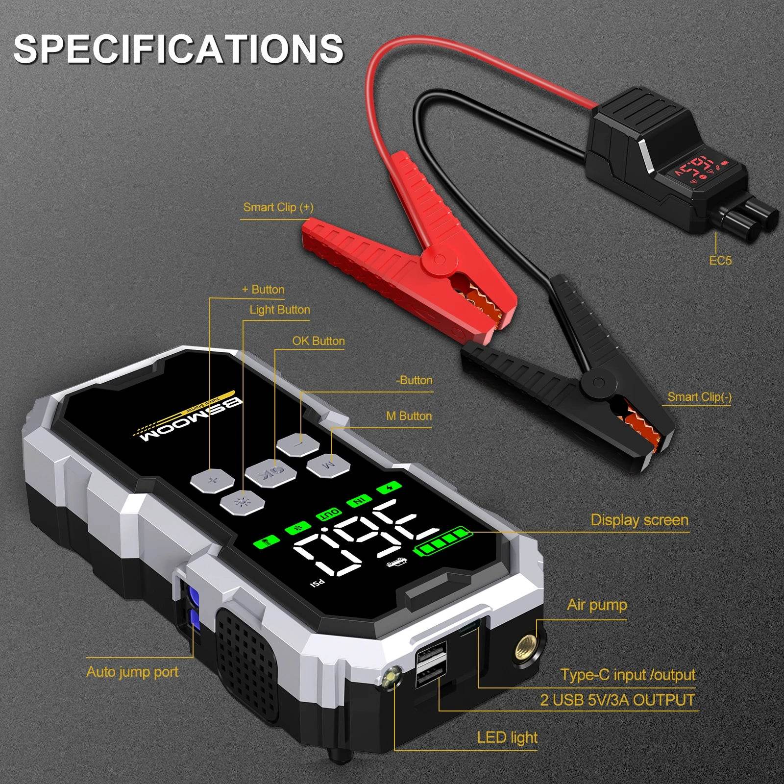 Portable 7000A Car Jump Starter and 150PSI Air Pump - My Store
