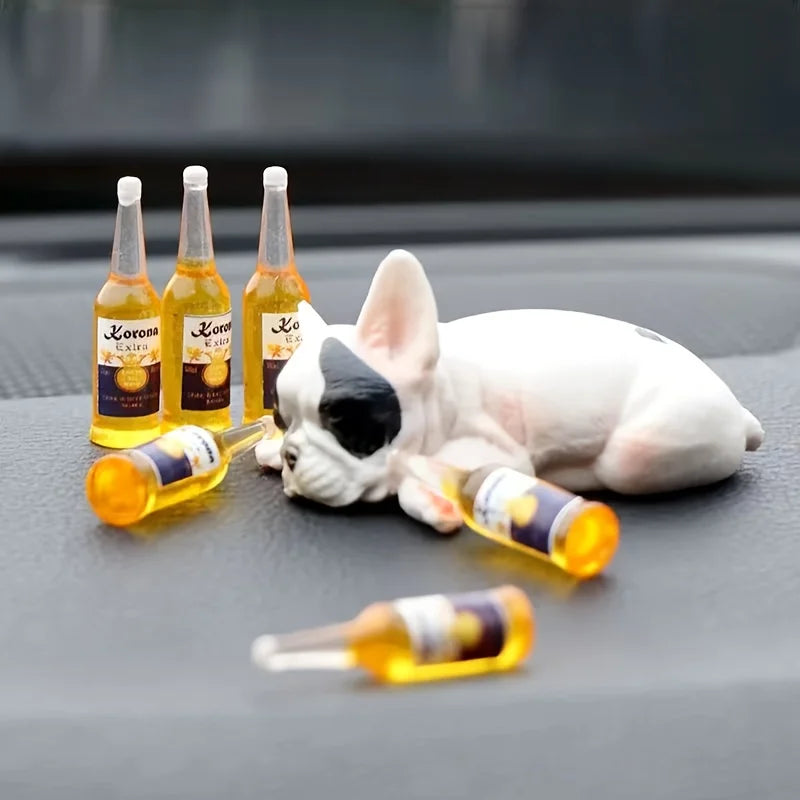 Funny Passed-Out Animal Statue - Mini Beer Bottle Resin Desk Decor