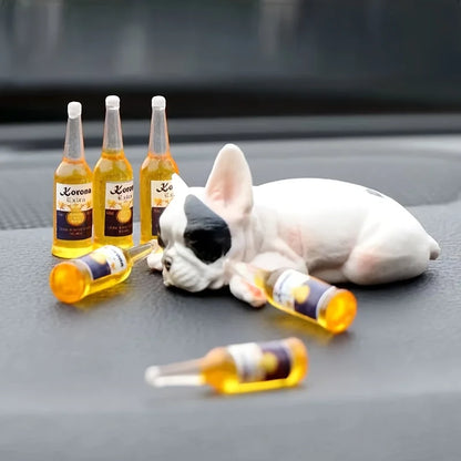 Funny Passed-Out Animal Statue - Mini Beer Bottle Resin Desk Decor