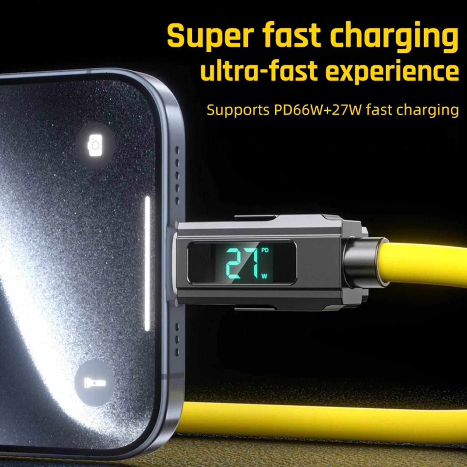 4-in-1 Fast Charging Cable For iPhone 16 15 14 13 12 Pro Max iPad LED Display Silicone Data Sync Cable For Samsung S24 S23 Ultra - My Store