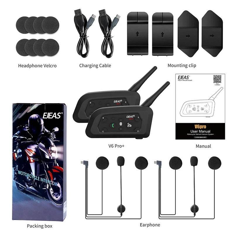 EJEAS V6PRO+ Multi-Rider Bluetooth Motorcycle Intercom System - My Store