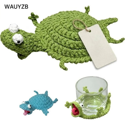 Handwoven Crochet Animal Cup Coaster - Cute 3D Desk Decor & Tea Mat