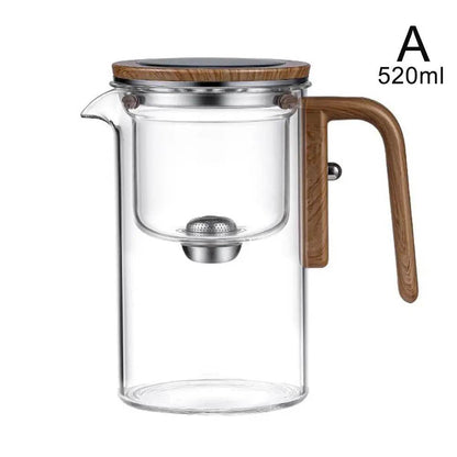 Magnetic Switch Glass Tea Pot with Wood Handle and Tea Separation Filtration - Mostpicked