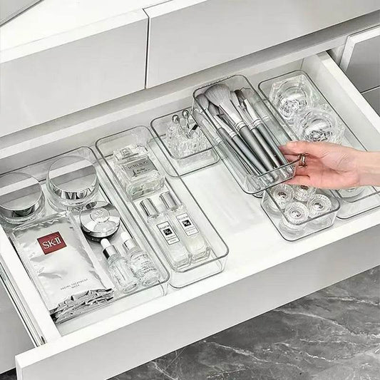 Clear Plastic Drawer Organizers Set Versatile Bathroom and Vanity Drawer Organizer Trays Storage Bins for Makeup Kitchen Gadgets - My Store