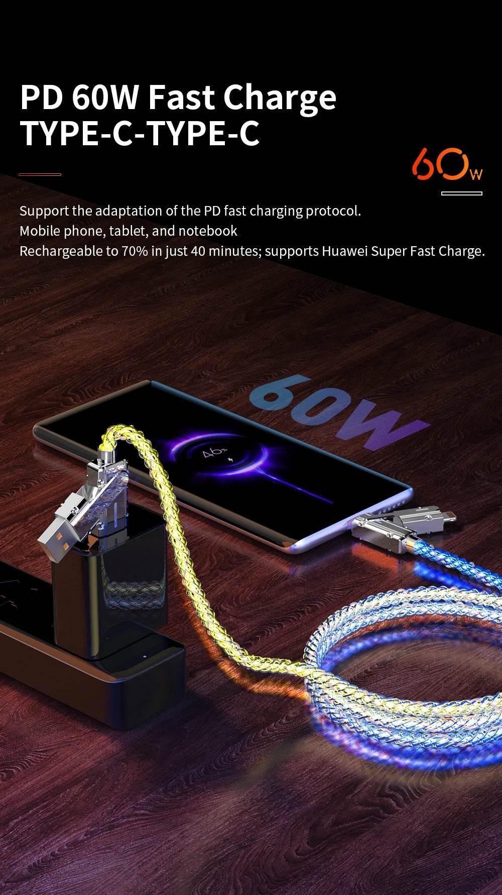 60W 4 in 1 Multi-function Mobile Phone Data Cable PD Fast Charging Cable Charger for Huawei Xiaomi iPhone - My Store