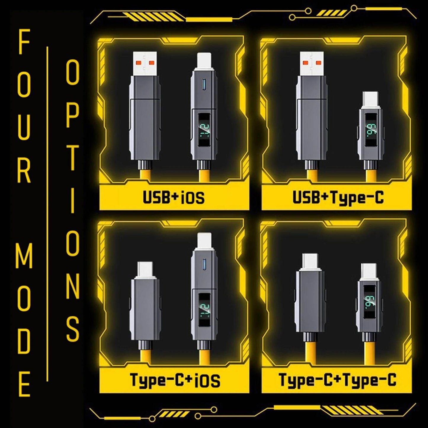 4-in-1 Fast Charging Cable For iPhone 16 15 14 13 12 Pro Max iPad LED Display Silicone Data Sync Cable For Samsung S24 S23 Ultra - My Store