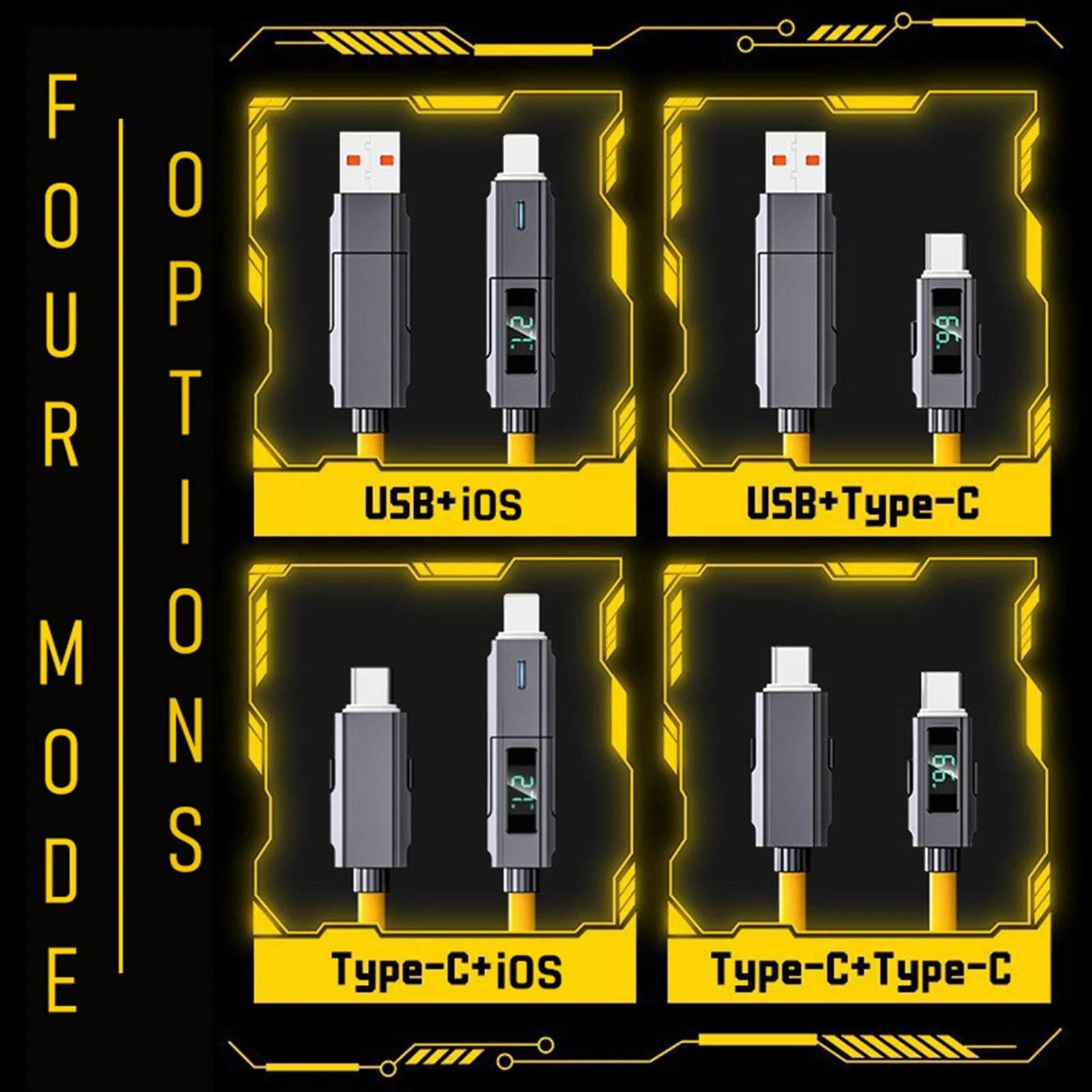 4-in-1 Fast Charging Cable For iPhone 16 15 14 13 12 Pro Max iPad LED Display Silicone Data Sync Cable For Samsung S24 S23 Ultra - My Store