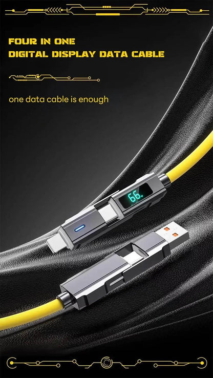 4-in-1 Fast Charging Cable For iPhone 16 15 14 13 12 Pro Max iPad LED Display Silicone Data Sync Cable For Samsung S24 S23 Ultra - My Store