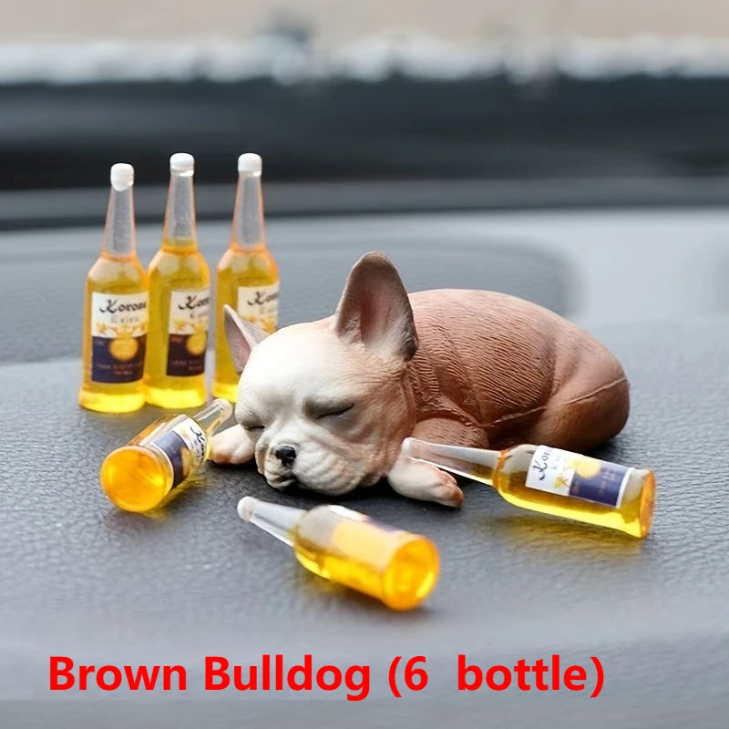 Funny Passed-Out Animal Statue - Mini Beer Bottle Resin Desk Decor