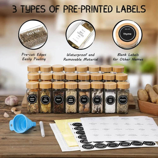 12 Pcs Glass Spice Jars with Bamboo Lids – Stylish Practical Kitchen Storage Set - My Store