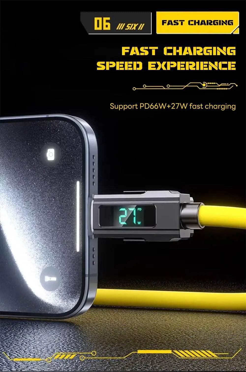 4-in-1 Fast Charging Cable For iPhone 16 15 14 13 12 Pro Max iPad LED Display Silicone Data Sync Cable For Samsung S24 S23 Ultra - My Store