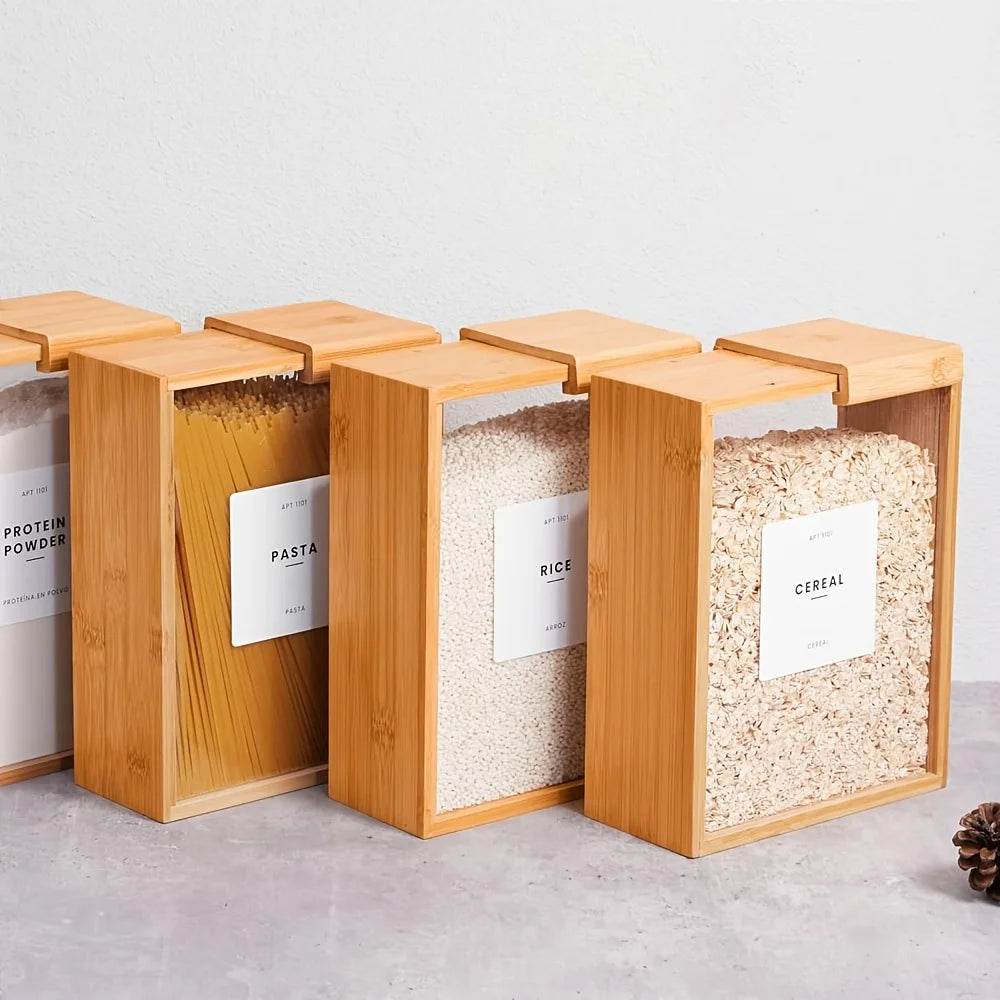 Eco-Friendly Bamboo Food Dispenser 3L – Sealed Kitchen Organizer for Pasta and Cereals - My Store