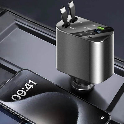 Retractable Car Charger 5 in 1 Fast Car Mobile Phone Charger, Type C/Ios Car Charger Adapter, with 2 Retractable Mobile Phone Charger Cable and 2 USB Ports - My Store